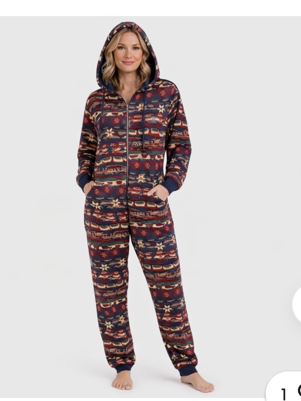Savage X Fenty Navy Red and Cream Patterned Hooded Jumpsuit